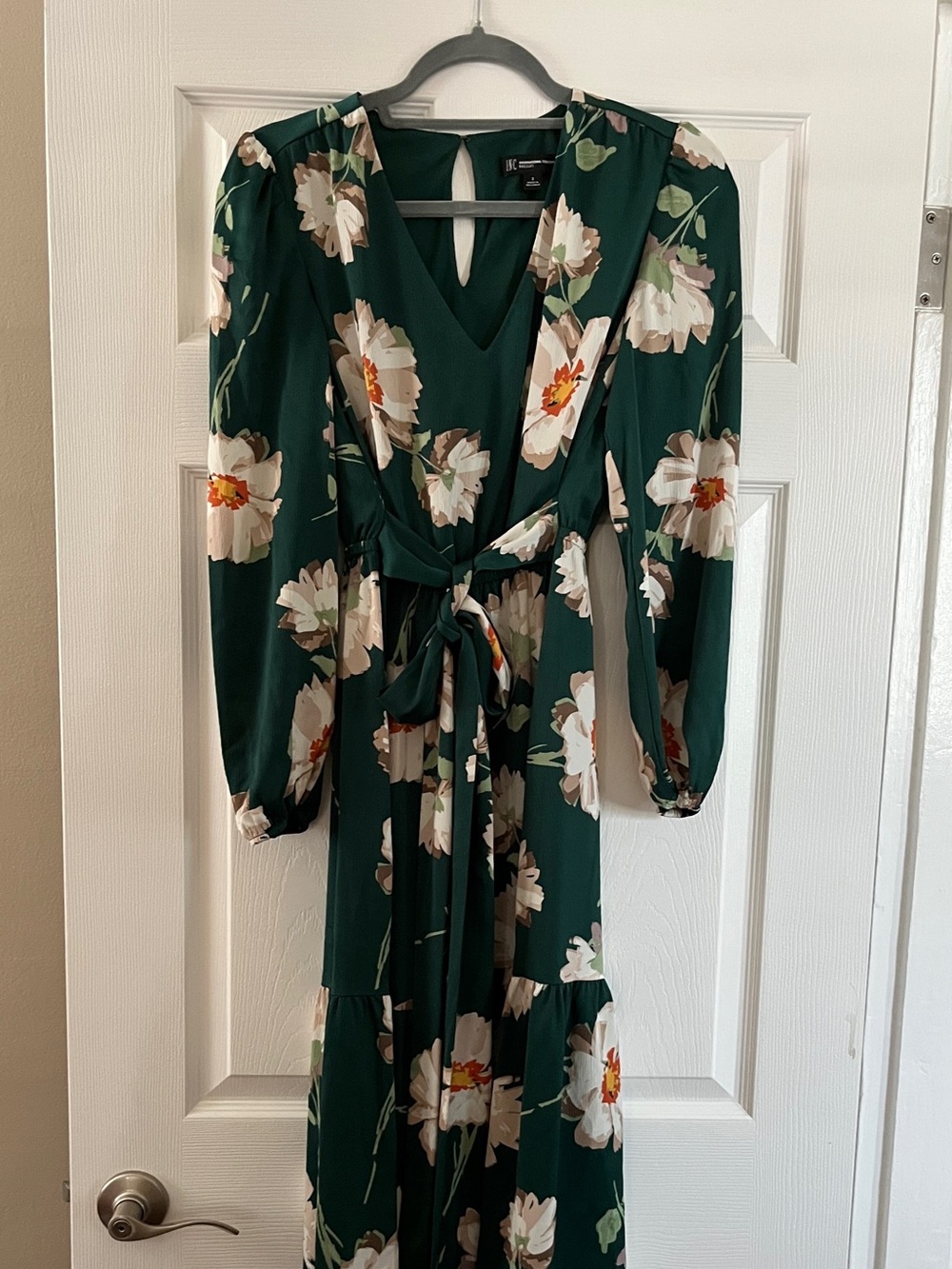 INC International Concepts Forest Green Floral V-Neck Tie-Waist Maxi Dress